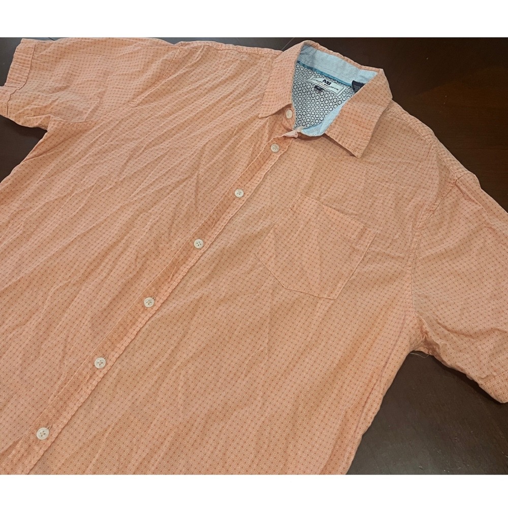 Michael Brandon Shirt Men's XL Orange Geometric Print Short Sleeve Button Down